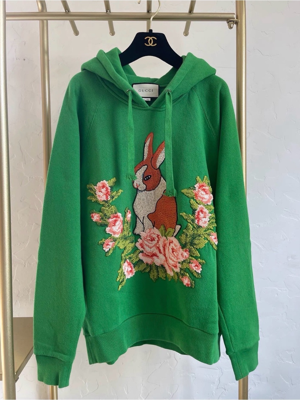 Gucci Green Rabbit and Pink Floral Crewneck Hoodie